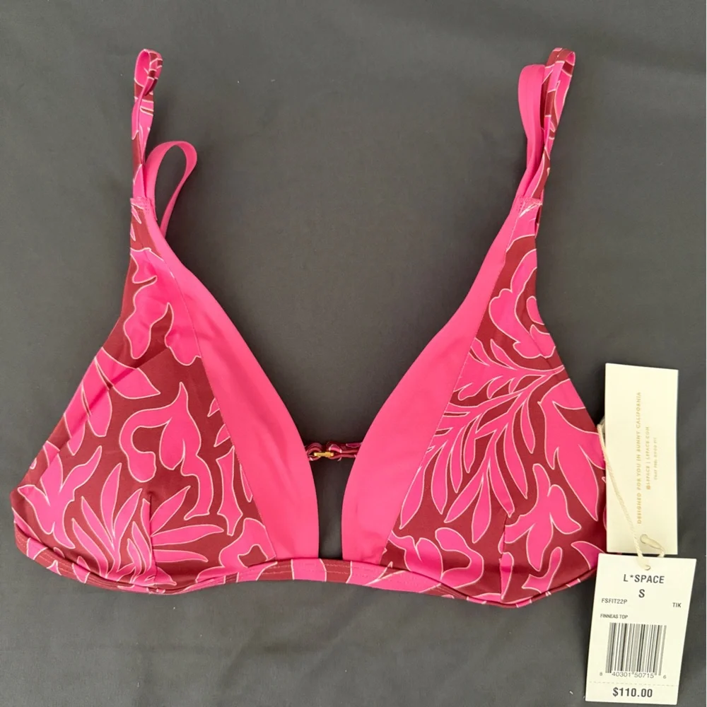 L*SPACE Womens Size S Tiki Tiki Pink Print Finneas Triangle Bikini Top NWT